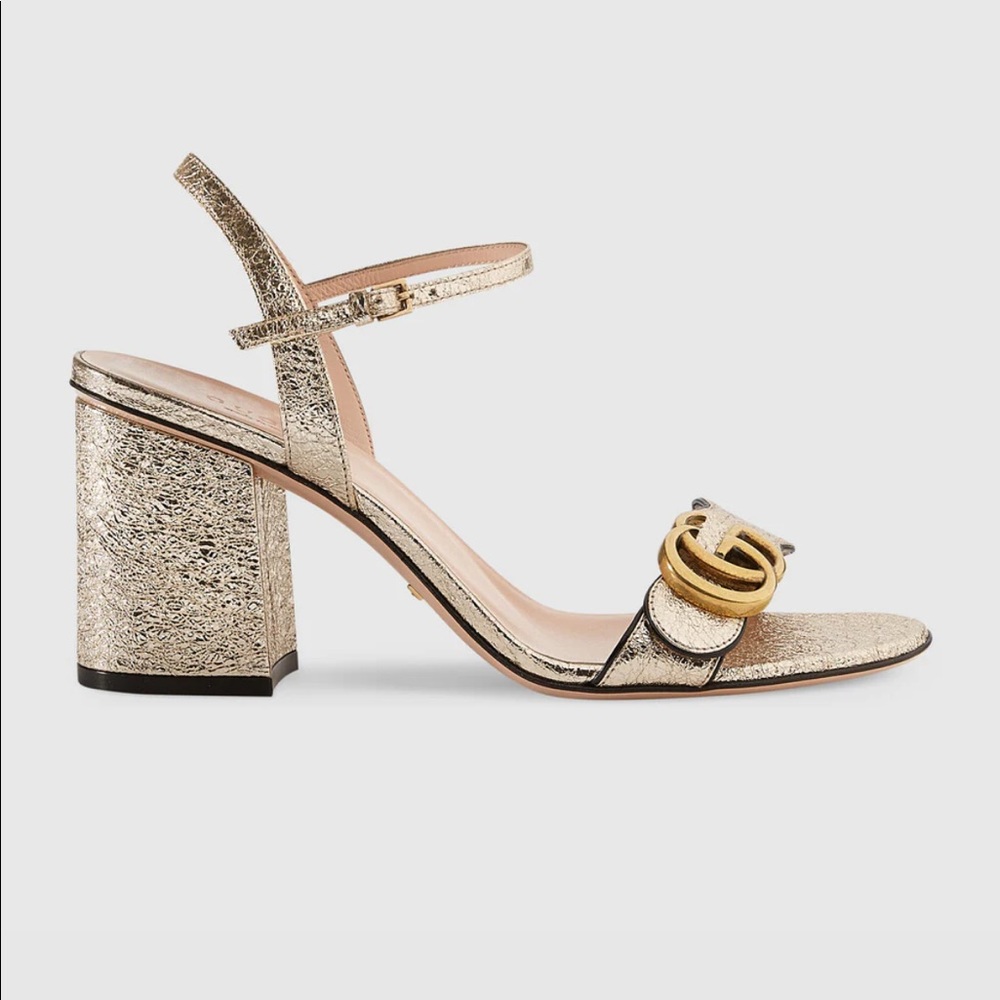 Gucci metallic gold sandal heels